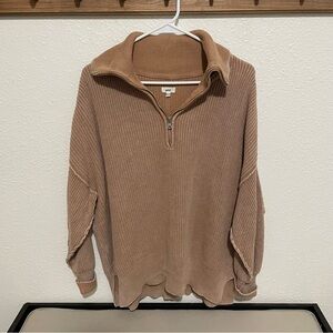 Aerie Tan Quarter Zip-Up Sweater